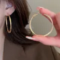 Minimalist golden large hoop earrings with s925 silver needles for a trendy look - 83# Large Diameter Hoop Style / Diameter 45mm / Gold
