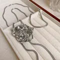 Elegant silver metal rose pendant waist chain with stylish snake chain link - 3D Rose Snake Chain (26#) / Silver