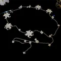 Elegant white pearl flower metal waist chain belt for women, adjustable silver thin chain - Style 22#