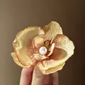 Elegant butterfly orchid hair clip with faux pearl center in champagne gold finish - Orchid Flower Duckbill Clip / Pink and Light Yellow