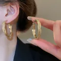 Minimalist gold-toned woven textured oval hoop earrings for an elegant daily look - Woven Twisted Texture Oval Hoop Earrings (112#) / Gold