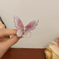 Handholding elegant pink purple butterfly hair clip with pearl dangle for women - Butterfly Pearl Pendant Clip / Pink