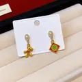 Close-up of festive red New Year earrings featuring a golden horse and Chinese fortune character - Prosperity Horse Style (5#) / Gold-Red