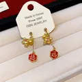 Exquisite gold-plated horse earrings with red hexagonal Fu character pendants detail - Fortune Horse Style (6#) / Gold-Red