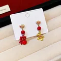 Exquisite close-up of festive red and gold New Year horse and Fu character stud earrings - Joyful Horse Style (8#) / Gold-Red