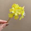 Elegant bright yellow fabric flower hair pin with a gold U-shaped pin for vacation - Hair Stick Gold-Yellow / Yellow