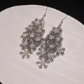 Elegant silver rhinestone snowflake tassel drop earrings for women, minimalist style - Layered Snowflake Tassel Ear Hooks (17#)