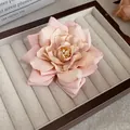 Elegant pink 3D fabric rose flower hair clip with realistic layered petals design - Pink Fabric 3D Rose (57#) / 57# Claw Clip - Light Pink