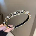 Cerchietto retrò francese elegante con perle e strass grigio fumo per acconciatura donna - Perla con Strass Nera