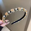 Cerchietto elegante vintage stile francese con perle e strass ambrati - Perla con Strass Champagne