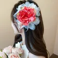 Elegante Haarspange mit roter Stoffblume für süße Fotografie im Mori-Stil Design - Rote Blumen Feder (26#)