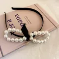 Elegante cerchietto di perle retrò francese con fiocco nero e stella marina oro - Fiocco Perla Velluto Nero