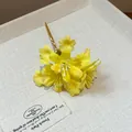 Detail shot of a sweet yellow fabric flower hairpin on a cream linen background. - Hair Stick (12#)