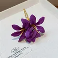 Épingle à cheveux faite à la main en tissu violet avec fleur et fourche dorée chic - Pic à Cheveux (4#) / Or-Violet