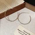 Elegant silver needle round hoop earrings with a simple polished metallic finish - 4cm / Silver