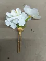 Elegant white fabric flower hair fork with golden metal U-shaped pin for stylish hair styling. - Hair Stick (13#)