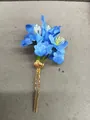 Elegant Korean style hair fork featuring delicate blue fabric flowers and golden metal body - Hairpin (14#)