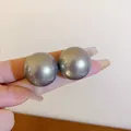 Elegante französische Retro-Ohrstecker aus metallgrauen Perlen mit Glanz - Pearl Style (37#) / Grau