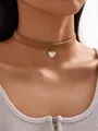 Elegant brown suede choker necklace with white heart pendant for women sweet style - 39# Necklace (Heart Pendant Suede) / Brown