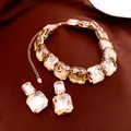 Elegant champagne crystal jewelry set with necklace and matching earrings on silk - Large Square Necklace Set (27)
