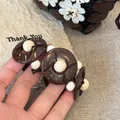 Detailed close-up of neo-Chinese style wooden bead bracelet with natural coconut shell discs - 21# Bangle (21#) / Coffee/White