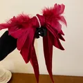 Elegant deep red bow hair claw clip with feather trim and pearl detail - Pearl Bowknot Style / Red With Bow Feather Pearl