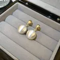 Elegant brushed silver sphere stud earrings with gold-toned accents in a jewelry box - Brushed Metal Spherical Silver Post Stud Earrings (32#) / Gold and Silver Two-tone