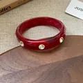 Elegante bracciale vintage in resina marmorizzata rossa con cristalli scintillanti - Stile 48 (WB1456WB1187)