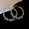 Sparkling silver hoop earrings with clustered crystal detailing for a luxury look - Diamond Cluster (HE8275) / Silver