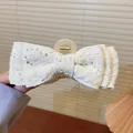 Elegant white tweed bow hair claw clip with shiny sequins for women hair accessories - 55# Tweed Bow Claw Clip (Single Piece) / Off White