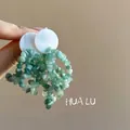 Elegant bohemian green stone chip tassel earrings with white shell-like studs design - 29# Green (Silver Earring Post)