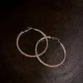 Elegant silver-toned hoop earrings studded with shimmering white crystals for a luxury look - Pave Rhinestone Small (HE8275) / Silver