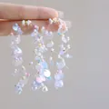 Sweet pastel flower tassel earrings with iridescent sequins and silver needles for women - 33# Silver Post - Multicolor