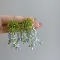 Handmade green and light blue beaded flower tassel earrings for a boho summer look - 34# Silver Post - Green - Blue