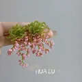 Handmade green and pink beaded flower tassel earrings for a sweet vacation style - 35# Silver Post - Green - Pink