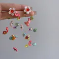 Handmade woven flower tassel earrings with multi-colored floral beads, sweet style - 36# Silver Post - Multicolor