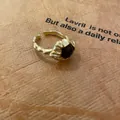 Elegant vintage gold-plated open ring featuring a dark tiger eye stone in retro style - 8# Ring-Gold-Brown-Lava Texture