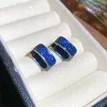 Exquisite black plated square hoop earrings featuring vibrant blue pavé set zircons - Blue Zirconia Square Hoop