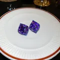 Luxury purple rhombus stud earrings with silver needles and sparkling purple zircons - Rhombus Style / Purple