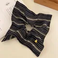 Retro black and white striped oversized scrunchie hair tie featuring a gold heart charm - 18# Hair Tie - Black