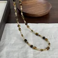 Vintage Maillard style sweater chain with man-made tiger eye stone beads for women - 7# Necklace-Gold-Brown