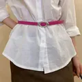 Vibrant magenta leather belt with oval silver buckle for waist slimming - Oval Buckle Thin Belt (HN10228)