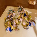Detail of oversized bohemian drop earrings with colorful sequins and sparkling rhinestones - Silver Earring Post Style / Colorful