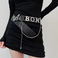 Western style wide waist belt with crocodile pattern and silver heart chain pendant - Crocodile Pattern Rhinestone Letter Chain (HN10238)