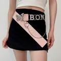 Pink faux crocodile skin corset belt with rhinestone butterfly and BON letters for women - Crocodile Pattern Pink Heavy Chain (HN10239)