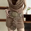 Statement western style leopard print waist belt with heavy rivets and large buckle - Leopard Print Rivet Patchwork Style (HN10241)
