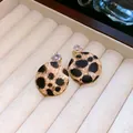 Retro leopard print geometric stud earrings with sparkling crystal topper for women - Zirconia Embellished (11#)