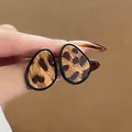 Vintage style leopard print geometric stud earrings featuring a sleek black border - Geometric Teardrop (36#)