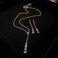 Élégant ensemble de collier à pampilles en strass argentés et boucles d'oreilles. - 44# Boucles D'oreilles Et Collier - Argent (ensemble Deux Pièces)