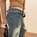 Western style black leather belt with silver bullet rivets for jeans and dresses. - Bullet Rivet Decorated Style (HN10270)